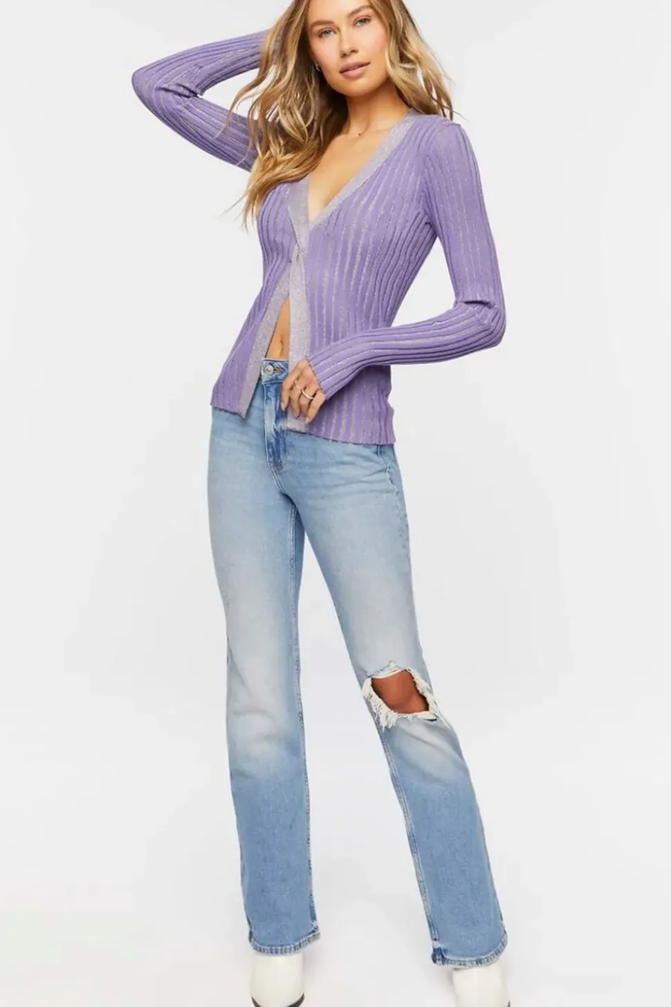 Ribbed Split-Hem Sweater