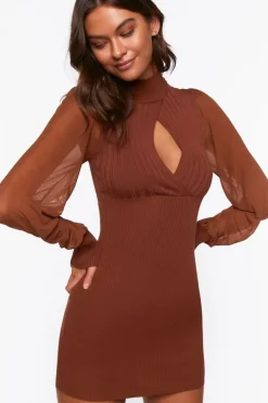 Ribbed Surplice Cutout Mini Dress