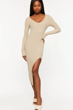 Ribbed Sweater-Knit Midi Dress