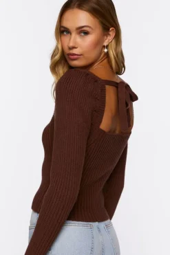 Ribbed Tie-Back Fitted Sweater