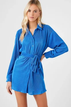 Ribbed Tie-Waist Shirt Dress