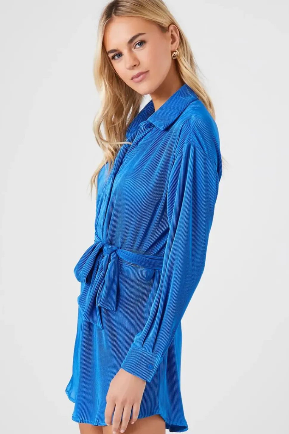 Ribbed Tie-Waist Shirt Dress