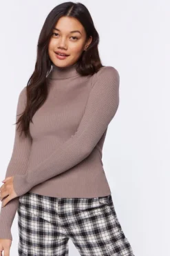 Ribbed Turtleneck Sweater-Knit Top