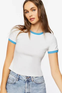 Ribbed Varsity-Striped Ringer Tee