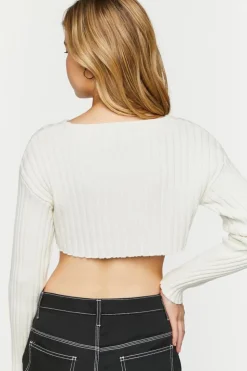Ribbed V-Hem Long-Sleeve Crop Top