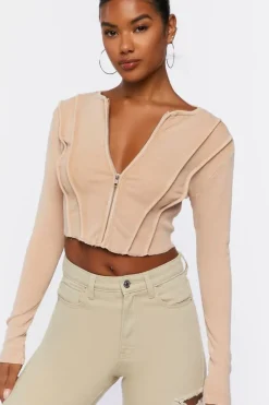 Ribbed Zip-Up Crop Top