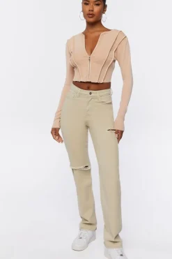 Ribbed Zip-Up Crop Top