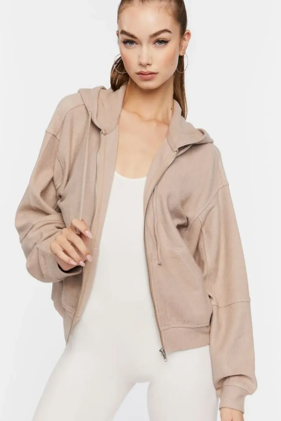 Ribbed Zip-Up Hoodie