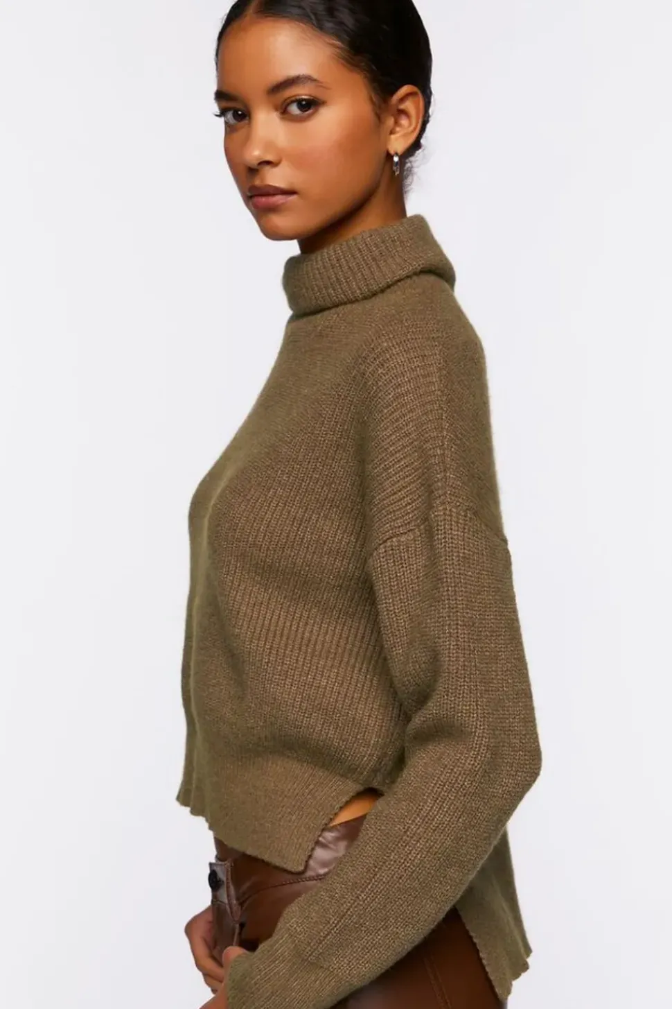 Rolled Turtleneck Drop-Sleeve Sweater