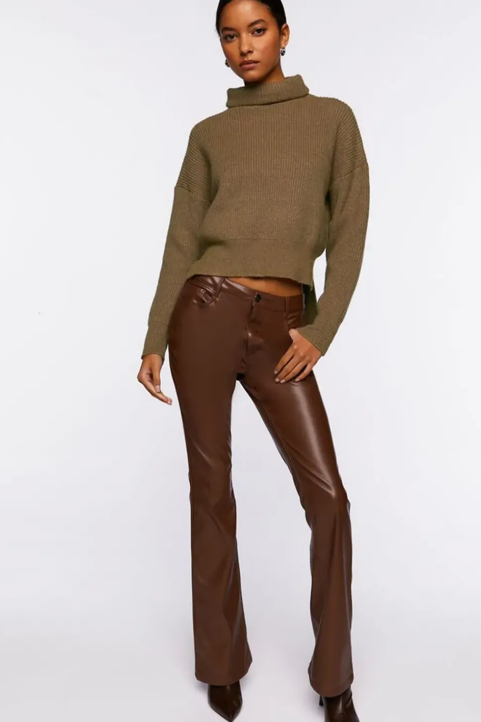 Rolled Turtleneck Drop-Sleeve Sweater