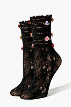 Rose Applique Lace Crew Socks