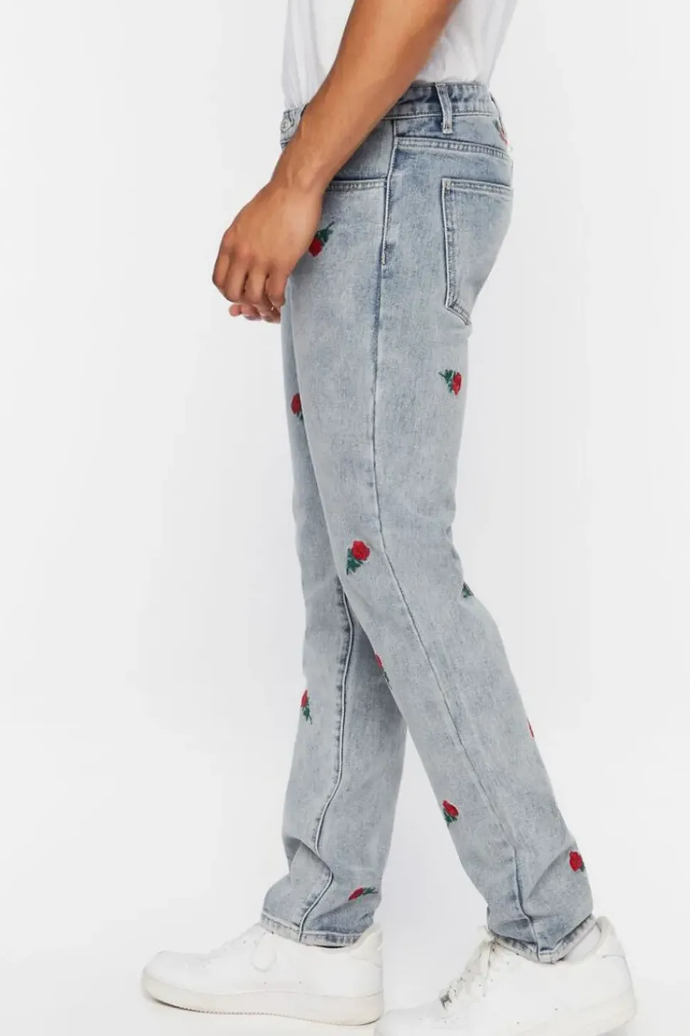 Rose Embroidered Slim-Fit Jeans