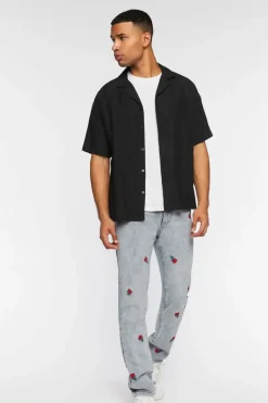 Rose Embroidered Slim-Fit Jeans