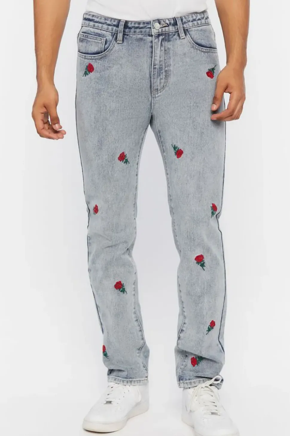 Rose Embroidered Slim-Fit Jeans