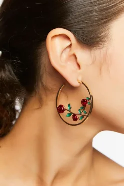 Rose Open-End Hoop Earrings