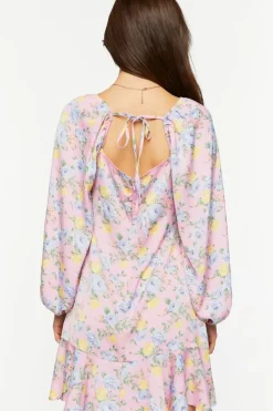 Rose Print Flounce Mini Dress