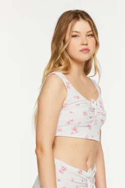 Rose Print Ruched Lounge Crop Top