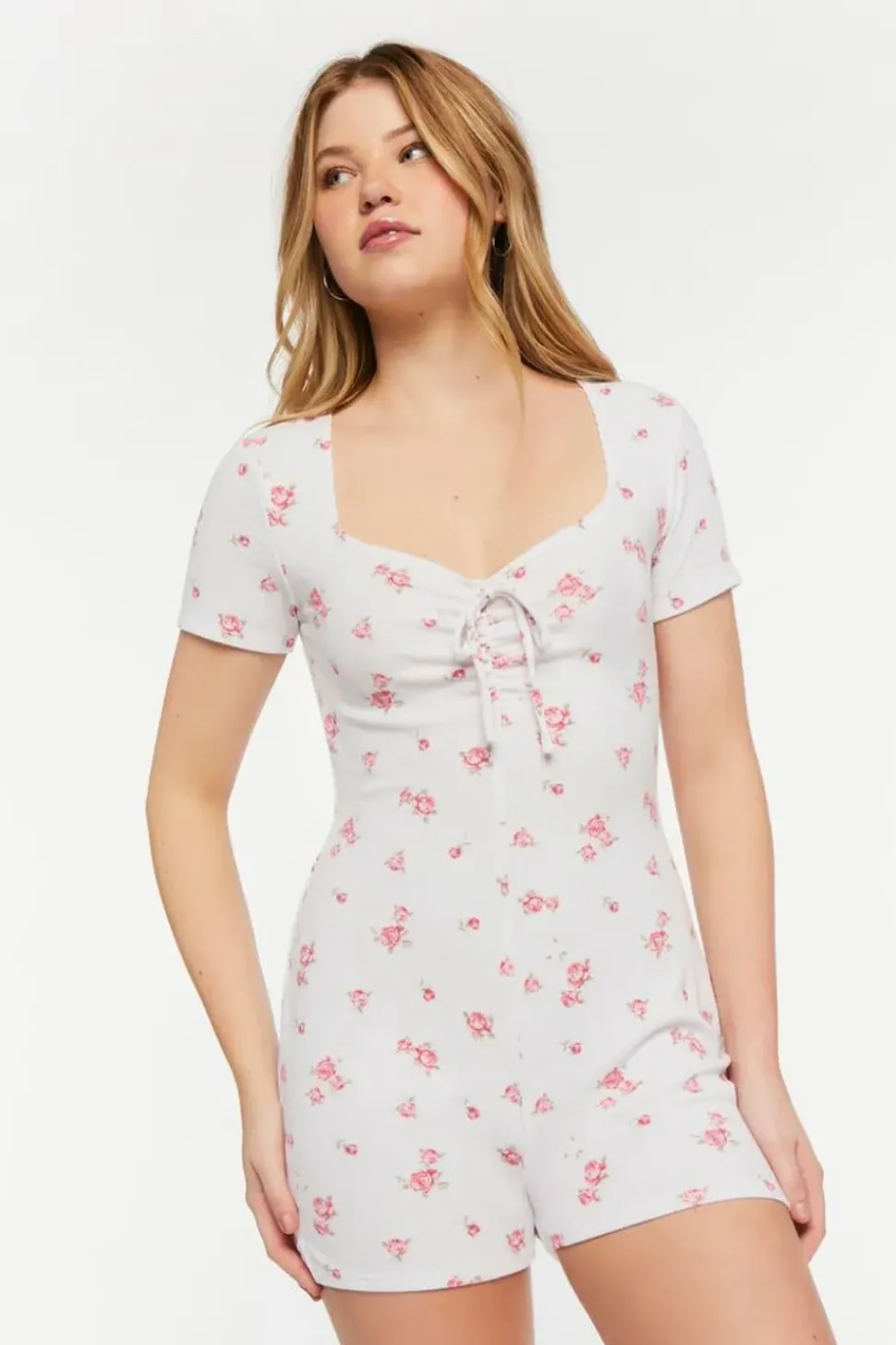 Rose Print Ruched Lounge Romper