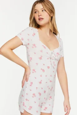 Rose Print Ruched Lounge Romper