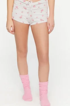 Rose Print Ruched Lounge Shorts