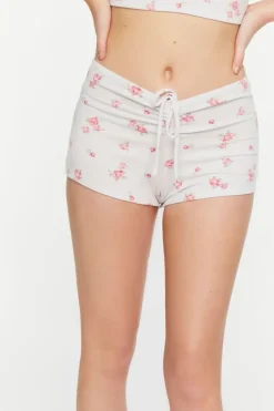 Rose Print Ruched Lounge Shorts