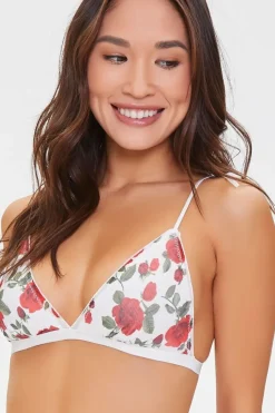 Rose Print Self-Tie Mesh Bralette
