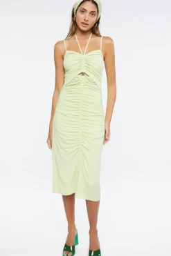 Ruched Cutout Halter Midi Dress