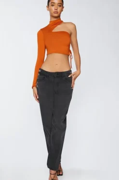 Ruched Cutout One-Sleeve Crop Top