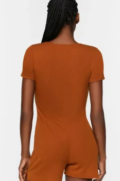 Ruched Drawstring Lounge Romper