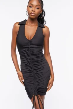 Ruched Drawstring Mini Dress