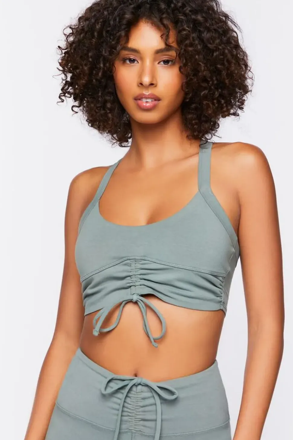 Ruched Drawstring Sports Bra