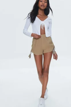 Ruched Drawstring Tassel Shorts