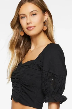 Ruched Eyelet Crop Top