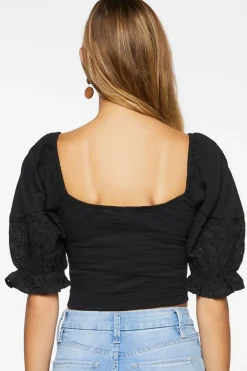 Ruched Eyelet Crop Top
