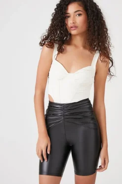 Ruched Faux Leather Biker Shorts