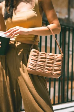 Ruched Faux Leather Crossbody Bag
