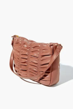 Ruched Faux Leather Crossbody Bag