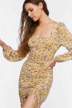 Ruched Floral Print Mini Dress