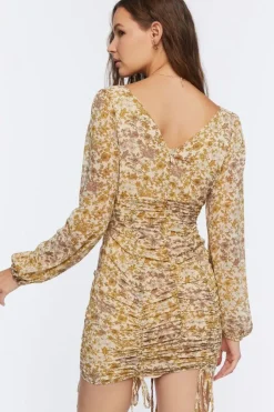 Ruched Floral Print Mini Dress