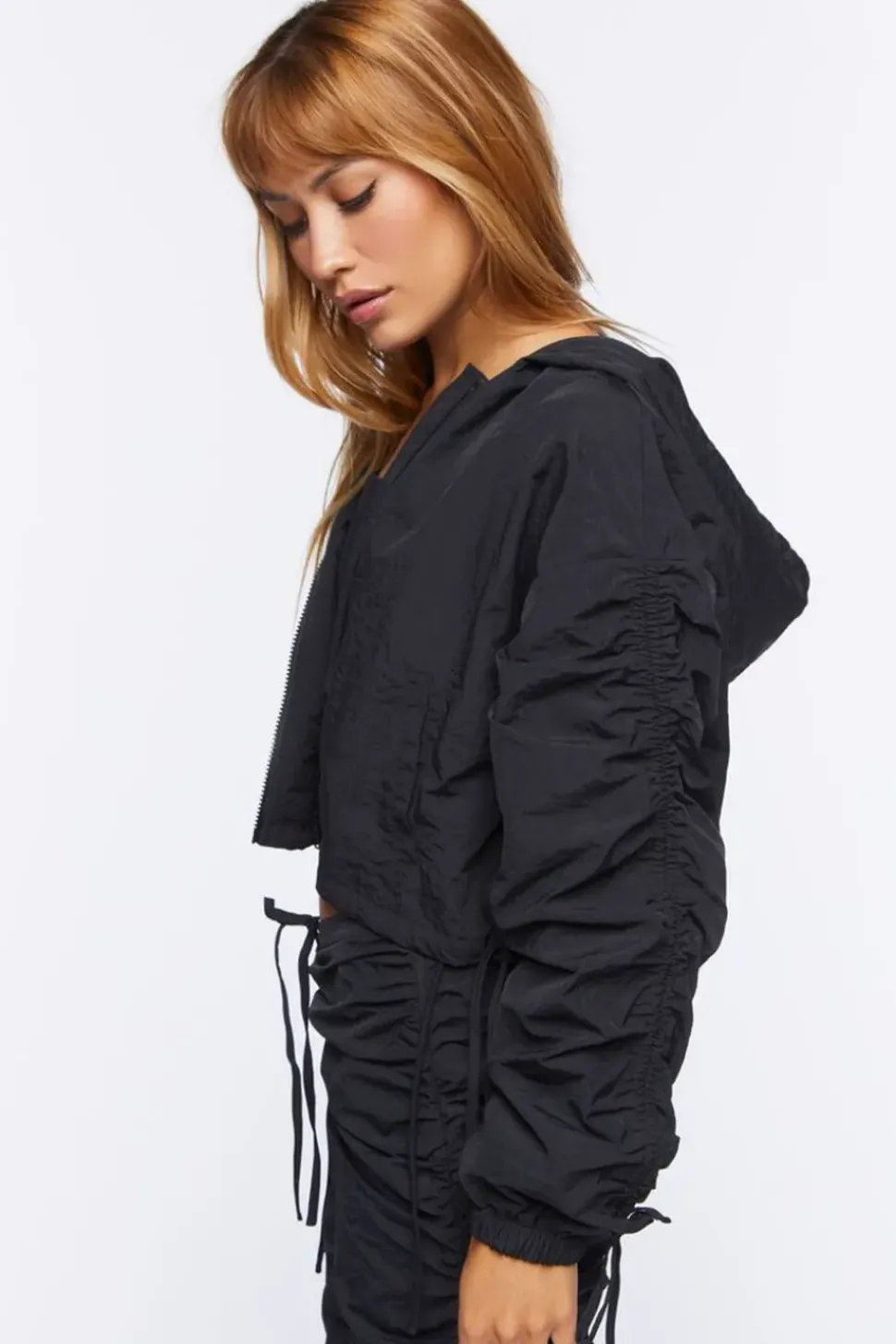 Ruched Hooded Windbreaker Jacket