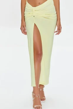 Ruched Leg-Slit Maxi Skirt