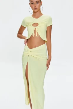 Ruched Leg-Slit Maxi Skirt