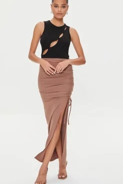 Ruched Leg-Slit Maxi Skirt