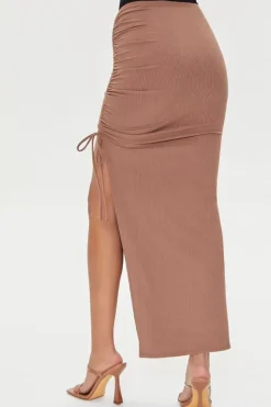 Ruched Leg-Slit Maxi Skirt
