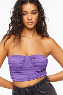 Ruched Mesh Cropped Tube Top