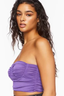 Ruched Mesh Cropped Tube Top