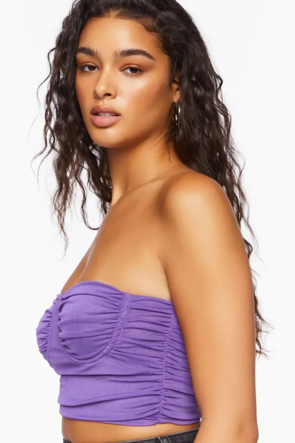 Ruched Mesh Cropped Tube Top
