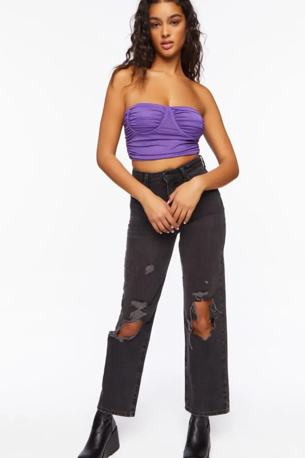 Ruched Mesh Cropped Tube Top