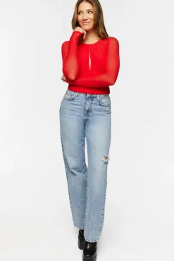 Ruched Mesh Cutout Crop Top