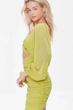 Ruched Mesh Cutout Mini Dress